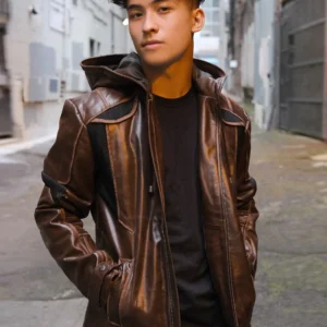 Brown Hooded Gavin Leather Jacket