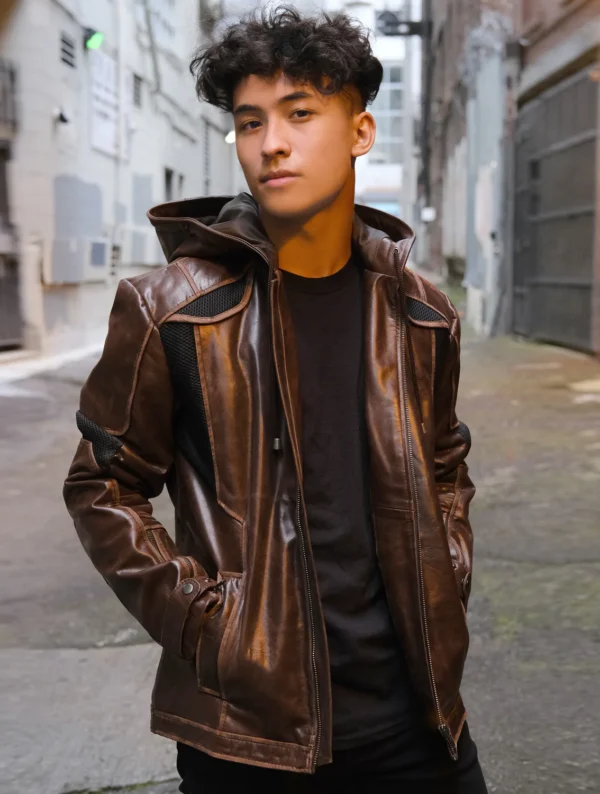 Brown Hooded Gavin Leather Jacket