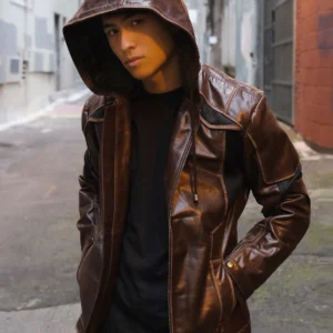 Brown Hooded Gavin Leather Jacket