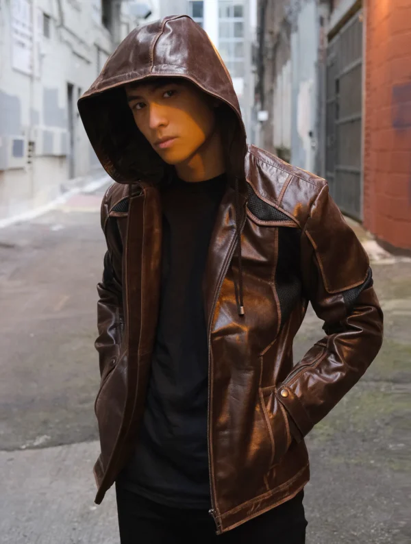 Brown Hooded Gavin Leather Jacket