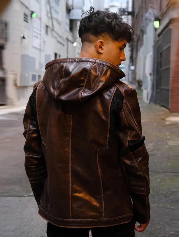 Brown Hooded Gavin Leather Jacket