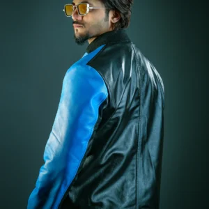 Mens Logan Blue and Black Leather Jacket