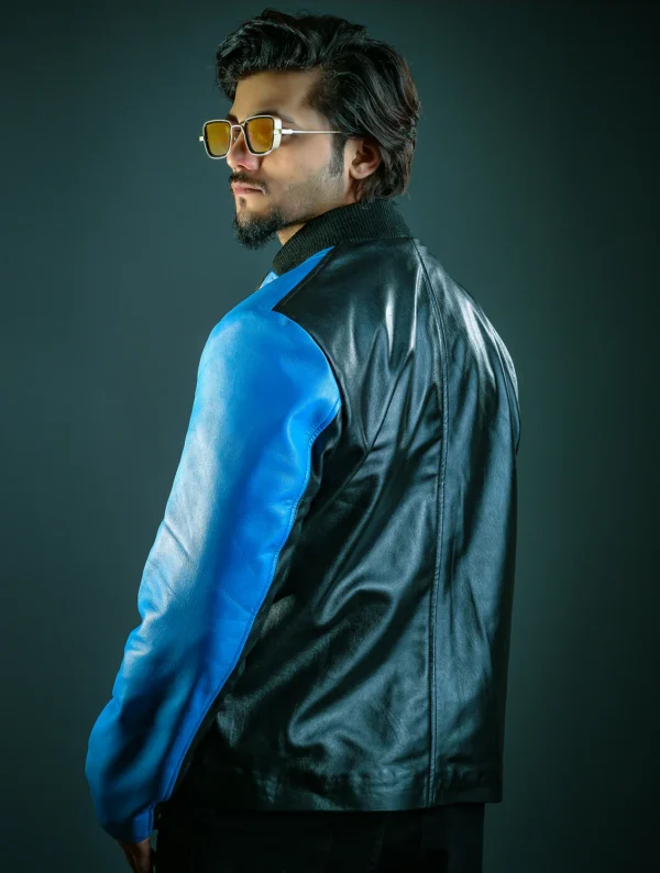 Mens Logan Blue and Black Leather Jacket