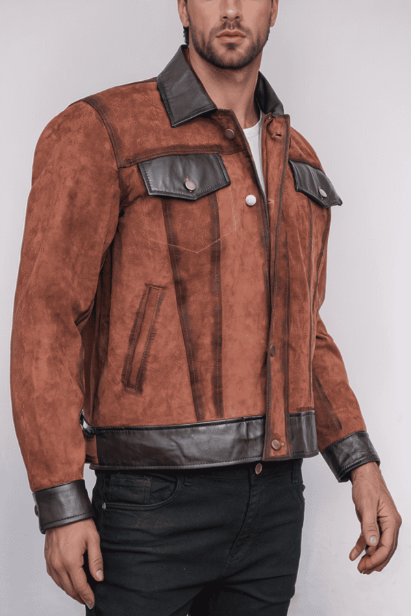Men’s Brown Trucker Suede Leather Jacket