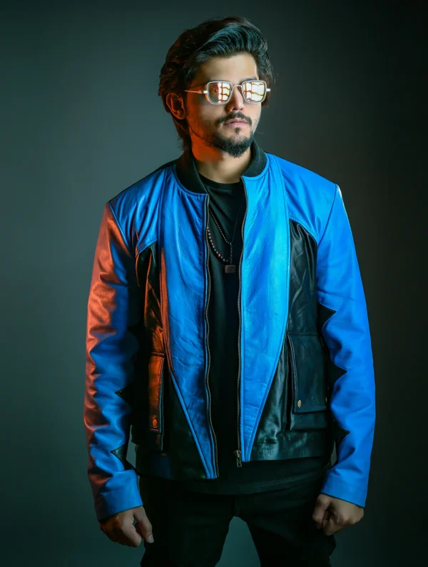 Mens Logan Blue and Black Leather Jacket
