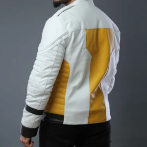 Mens White and Yellow Dragon Leather Jacket