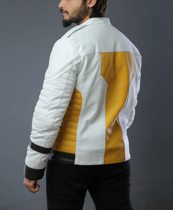 Mens White and Yellow Dragon Leather Jacket