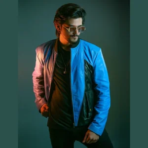 Mens Logan Blue and Black Leather Jacket