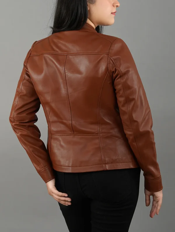 Womens Quilted Patterned Brown Real Sheepskin Leather Jacket