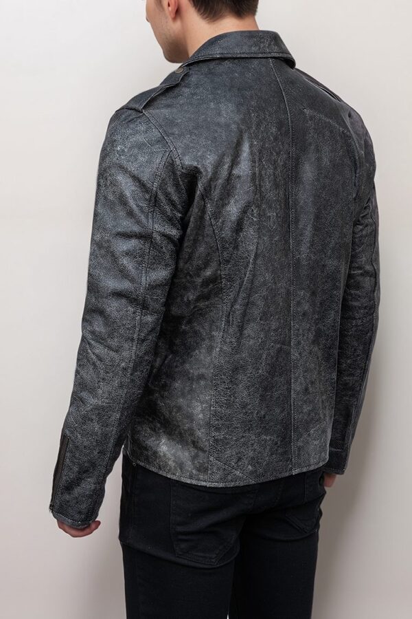Men’s Vintage Style Distressed Black Leather Biker Jacket