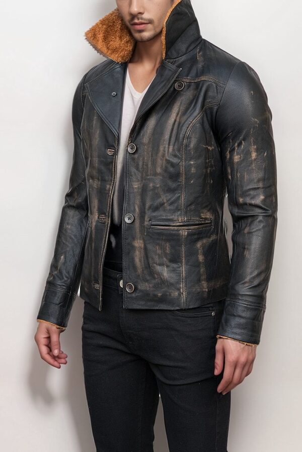 Men’s Distressed Black Leather Jacket