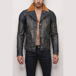 Men’s Distressed Black Leather Jacket