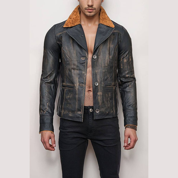 Men’s Distressed Black Leather Jacket