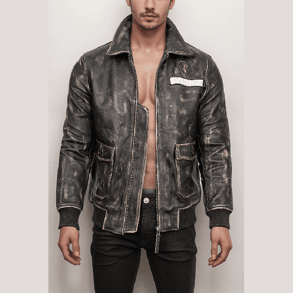 Men’s Distressed Vintage Bomber Leather Jacket