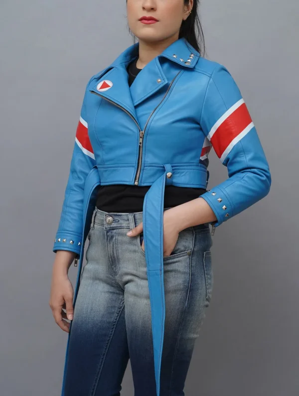 Cammy Inspired UK Flag Cropped Costume Leather Jacket