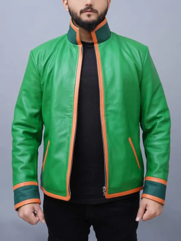 Mens Handmade Freecss Inspired Green Cosplay Real Leather Jacket