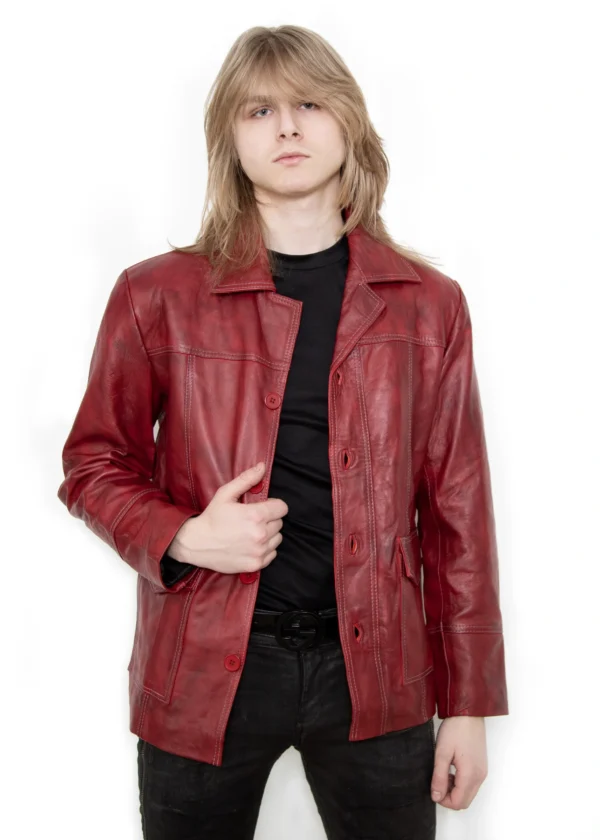 Tyler Durden Fight Club Red Leather Jacket