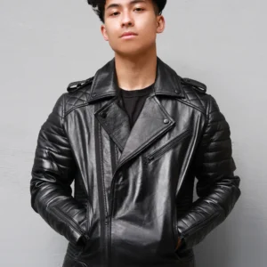Mens Bekham Style Biker Motorcycle Quilted Black Leather Jacket