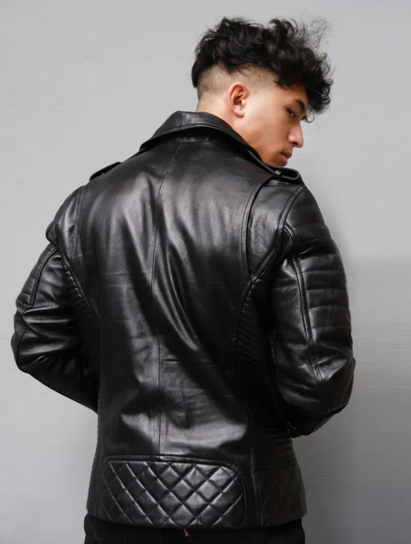 Mens Bekham Style Biker Motorcycle Quilted Black Leather Jacket