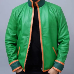 Mens Handmade Freecss Inspired Green Cosplay Real Leather Jacket