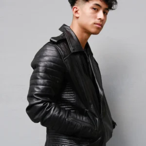 Mens Bekham Style Biker Motorcycle Quilted Black Leather Jacket