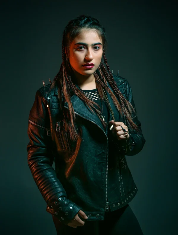 Womens Gang Snack Logo Patch Black Leather Jacket