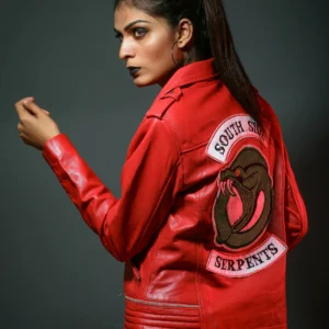 Womens Serpents Alligator Patch Cheryl Bikers Red Leather Jacket