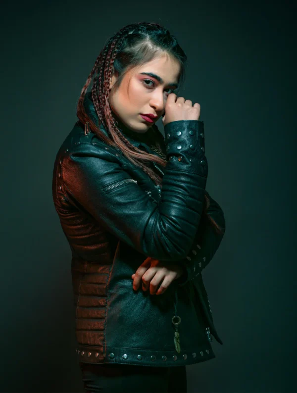 Womens Gang Snack Logo Patch Black Leather Jacket