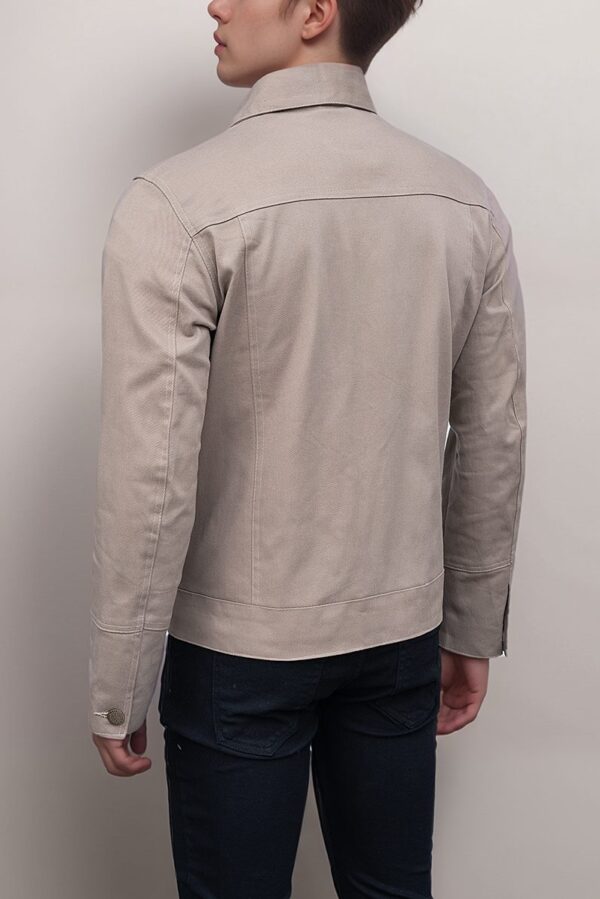 Beige Cotton Jacket Button Closure Minimal Design