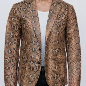 Men Classic Print Snake Skin Leather Blazer Sport Coat Jacket