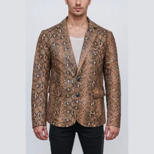Men Classic Print Snake Skin Leather Blazer Sport Coat Jacket