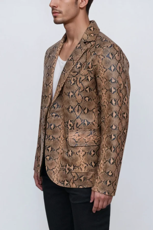 Men Classic Print Snake Skin Leather Blazer Sport Coat Jacket