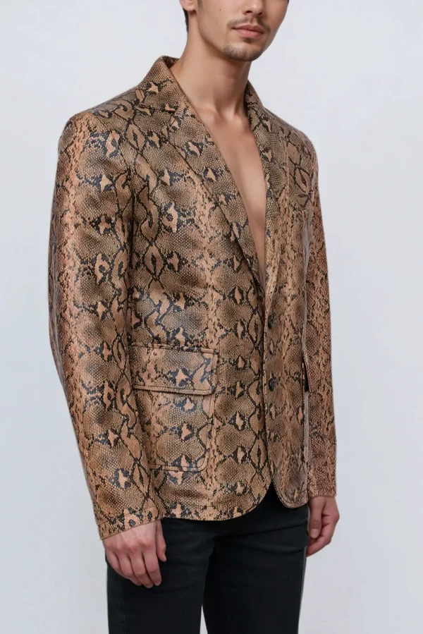 Men Classic Print Snake Skin Leather Blazer Sport Coat Jacket