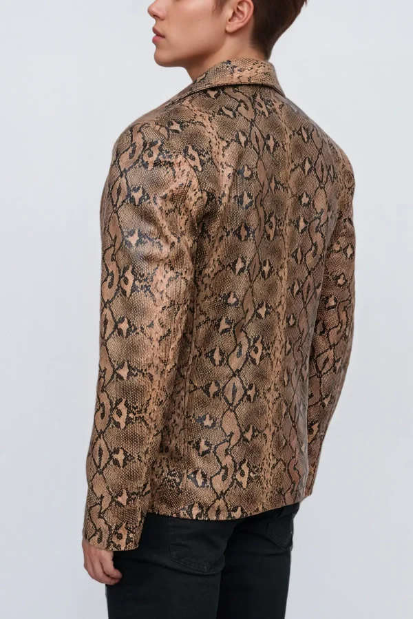 Men Classic Print Snake Skin Leather Blazer Sport Coat Jacket