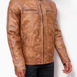 Tan Leather Jacket Quilted Shoulders