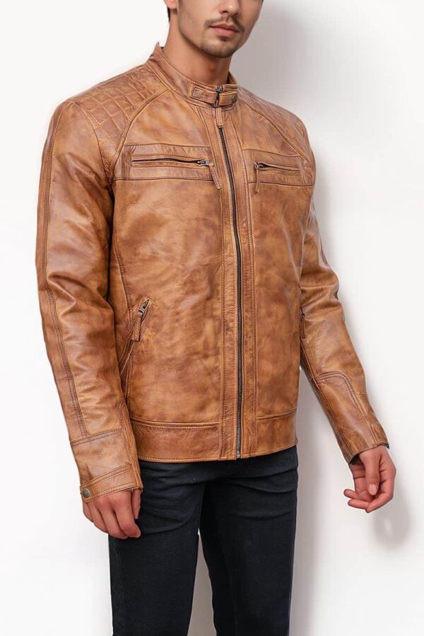 Tan Leather Jacket Quilted Shoulders