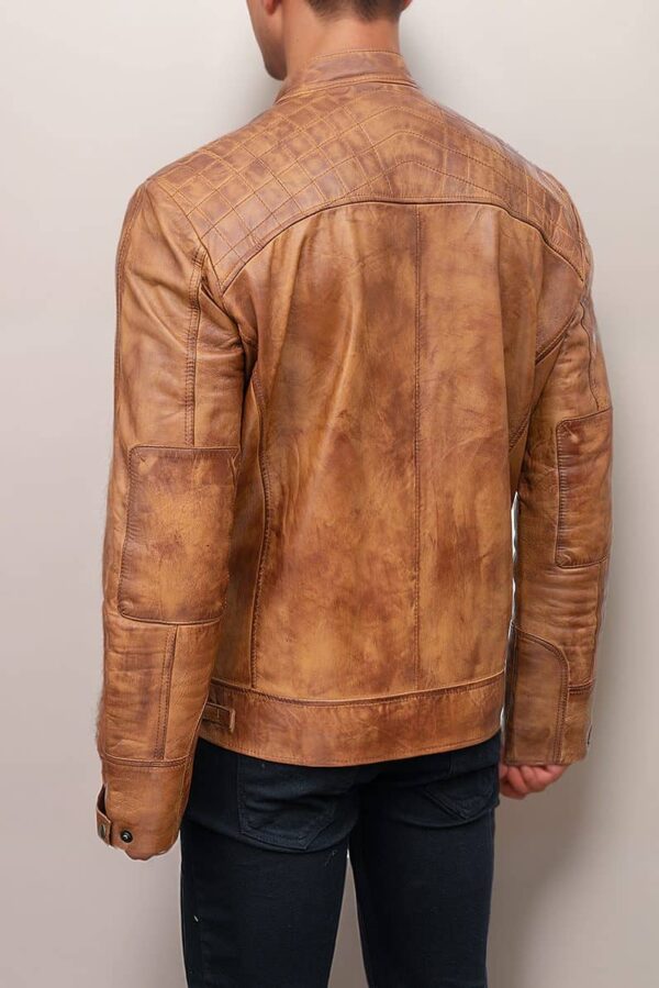 Tan Leather Jacket Quilted Shoulders