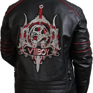Men Black Leather Jacket – Sword Biker Men’s Motorcycle Jacket