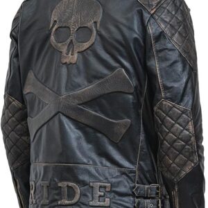 Skull Biker Leather Jacket – Men’s Black Distressed Motorcycle Leather Jacket
