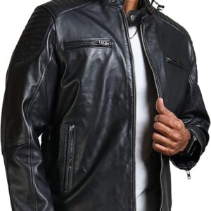 Men’s Riding Skeleton Printed Black Biker Leather Jacket