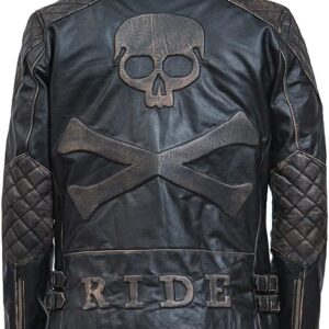 Skull Biker Leather Jacket – Men’s Black Distressed Motorcycle Leather Jacket