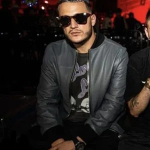 DJ Snake Grey Leather Bomber Jacket