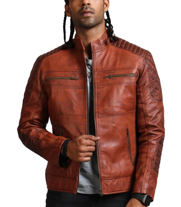 Scarecrow Men Brown Cafe Racer Vintage Leather Jacket