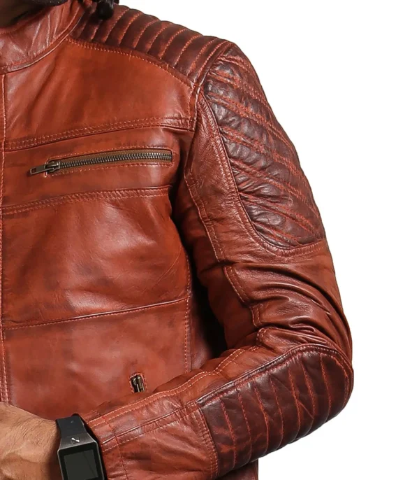 Scarecrow Men Brown Cafe Racer Vintage Leather Jacket