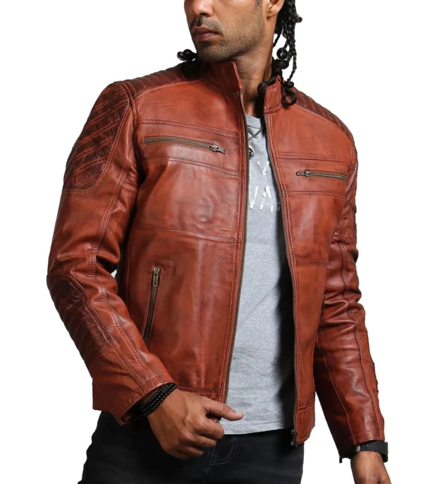 Scarecrow Men Brown Cafe Racer Vintage Leather Jacket