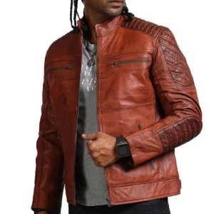 Scarecrow Men Brown Cafe Racer Vintage Leather Jacket