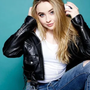 Sabrina Carpenter Black Leather Biker Jacket