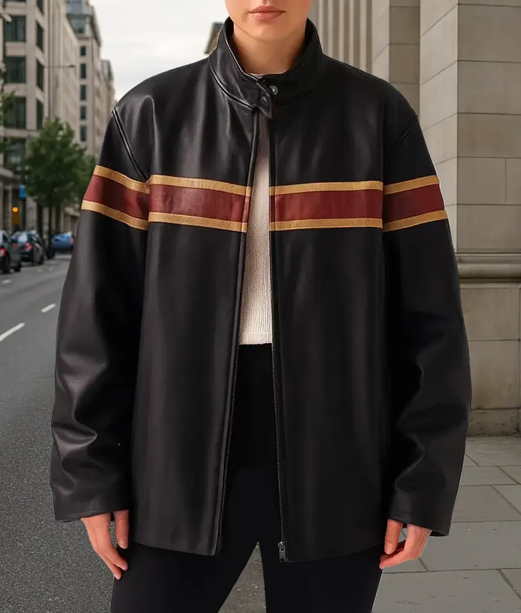 90’s Women Oversized Cafe Racer Leather Jacket