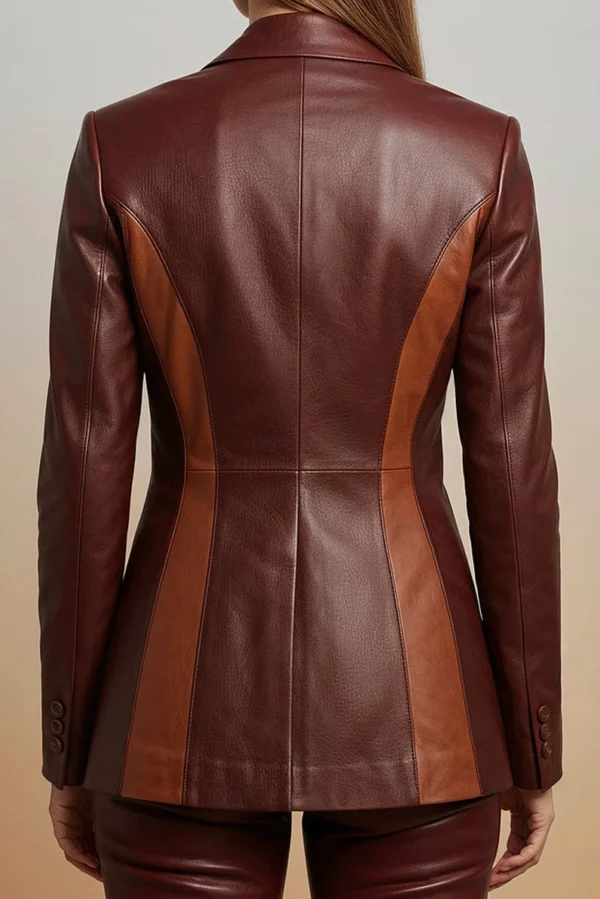 Women’s Burgundy Two Tone Lambskin Leather Blazer