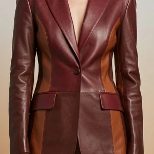 Women’s Burgundy Two Tone Lambskin Leather Blazer